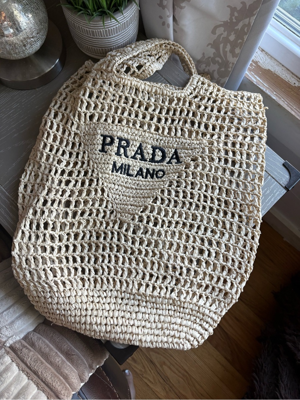 FASHION Beige Raffia Tote Bag - Open-Weave Shoulder Tote - Picture 2 of 6
